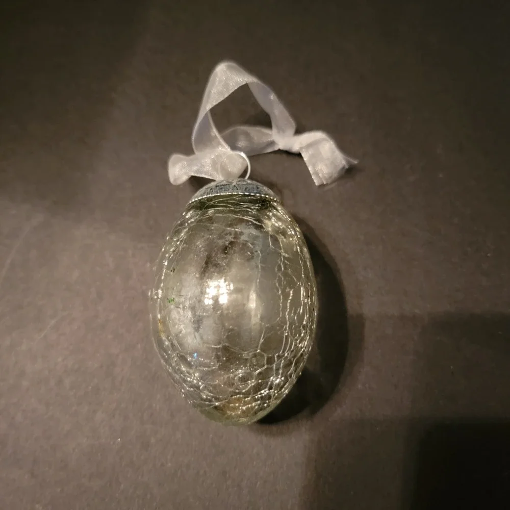 Vintage Heavy Crackle Glass Egg Christmas Ornament Clear